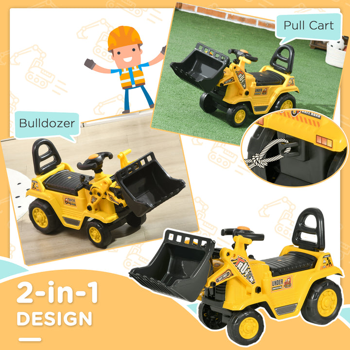 3 in 1 Ride On Toy Bulldozer Digger Tractor Pulling Cart Pretend Play Construction Truck