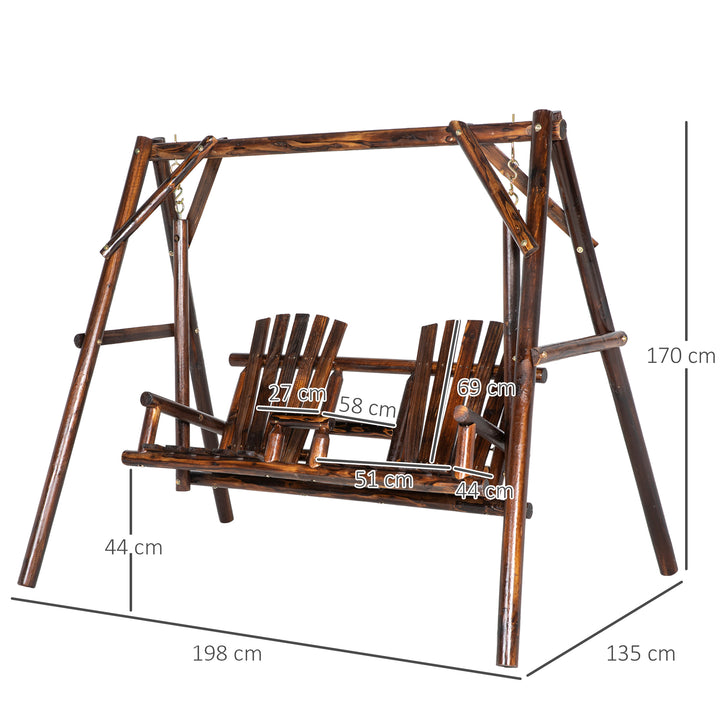 Outdoor  2 Seater Larch Wood Wooden Garden Porch Swing Chair 2 Single Seats Hammock Bench Lounger with Middle Table