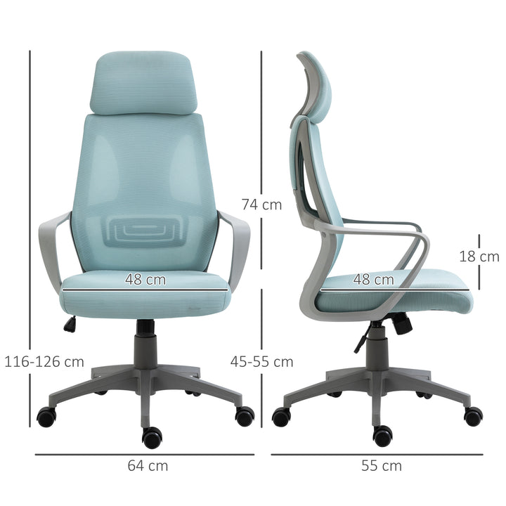 Ergonomic Office Chair w/ Wheel, High Mesh Back, Adjustable Height Home Office Chair - Blue