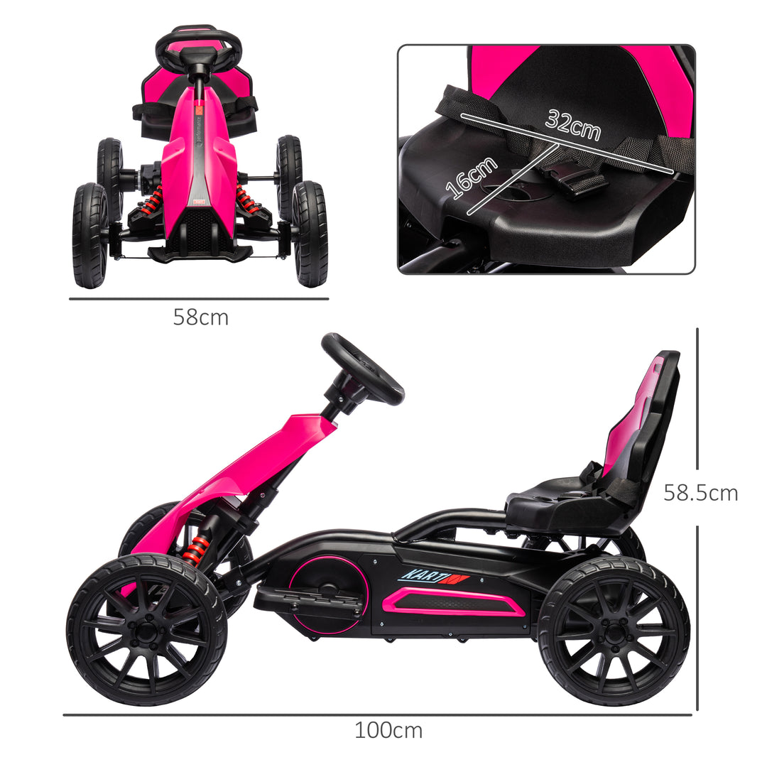 12V Electric Go Kart for Kids, Ride-On Racing Go Kart with Forward Reversing, Rechargeable Battery, 2 Speeds, for Boys Girls Aged 3-8 Years Old - Pink