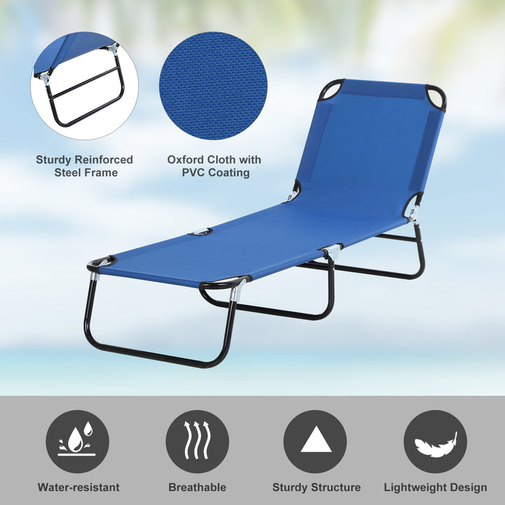 2 Pieces Foldable Sun Lounger Set With 5-Position Adjustable Backrest, Portable Relaxer Recliner with Lightweight Frame Great for Sun Bathing, Blue