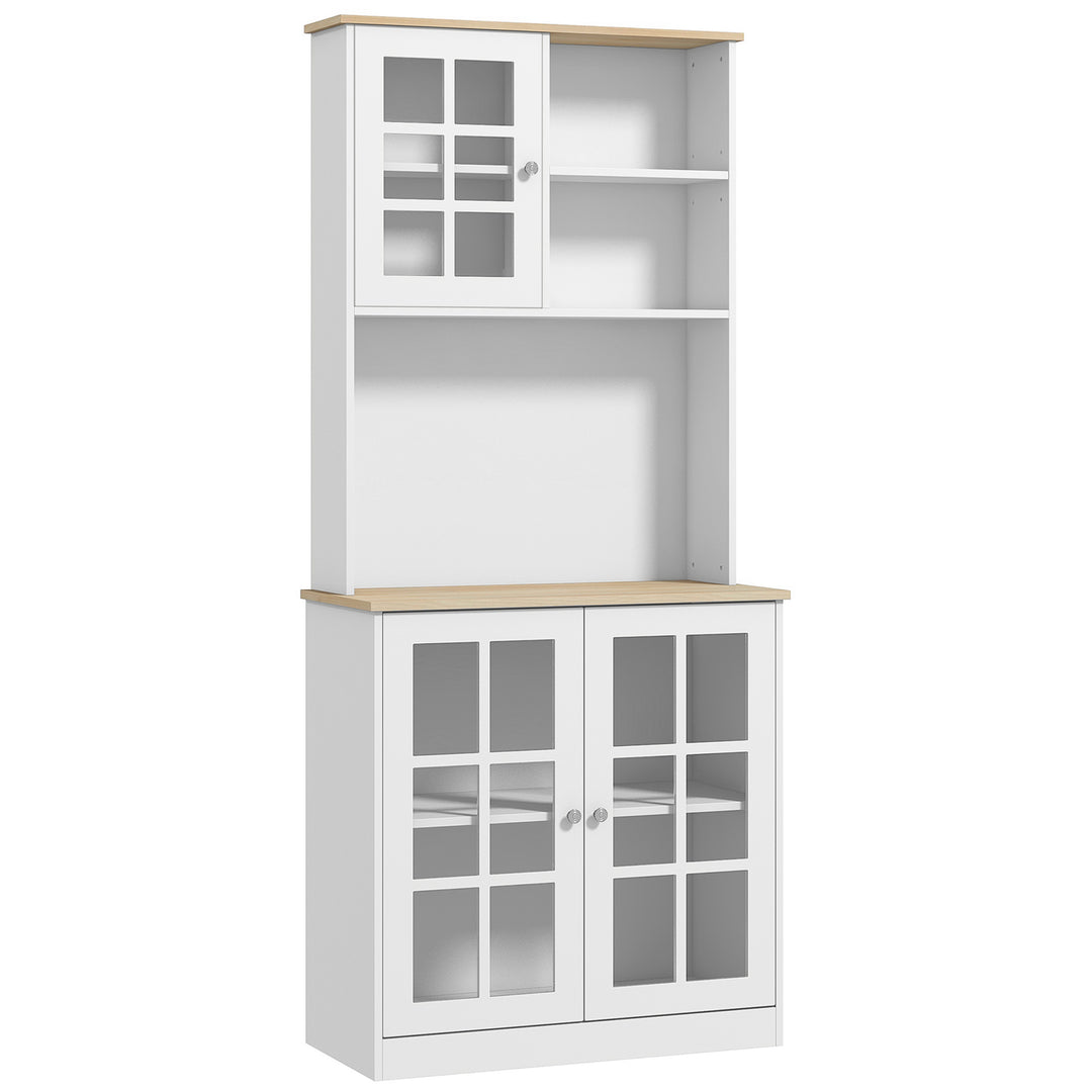 Kitchen Cupboard  Sideboard Storage Cabinet Unit w/ Counter Top Grid Glass Doors Shelves  80L x 37W x 183H cm - White