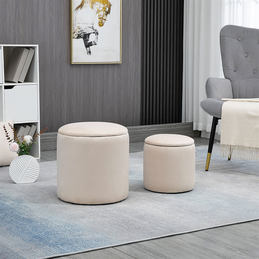 Modern Storage Ottoman with Removable Lid, Fabric Storage Stool, Foot Stool, Dressing Table Stool, Set of 2, White