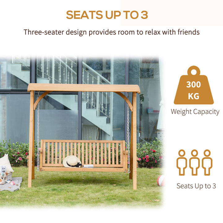 3-Seater Larch Wood Garden Swing Chair Bench Hammock Lounger with Wooden Canopy, Teak