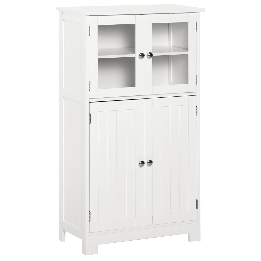 Kleankin Bathroom Floor Storage Cabinet with Tempered Glass Doors and Adjustable Shelf, Free Standing Organizer for Living Room Entryway, White