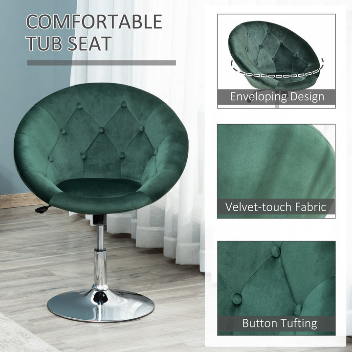 Modern Dining Height Bar Stool Velvet-Touch Tufted Fabric Adjustable Height Armless Tub Chair with Swivel Seat, Green