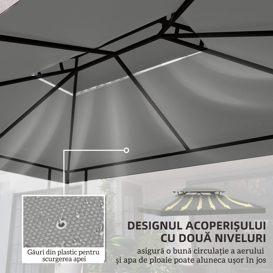 3x4m Gazebo Replacement Roof Canopy 2 Tier Top UV Cover Garden Patio Outdoor Sun Awning Shelters Light Grey (TOP ONLY)