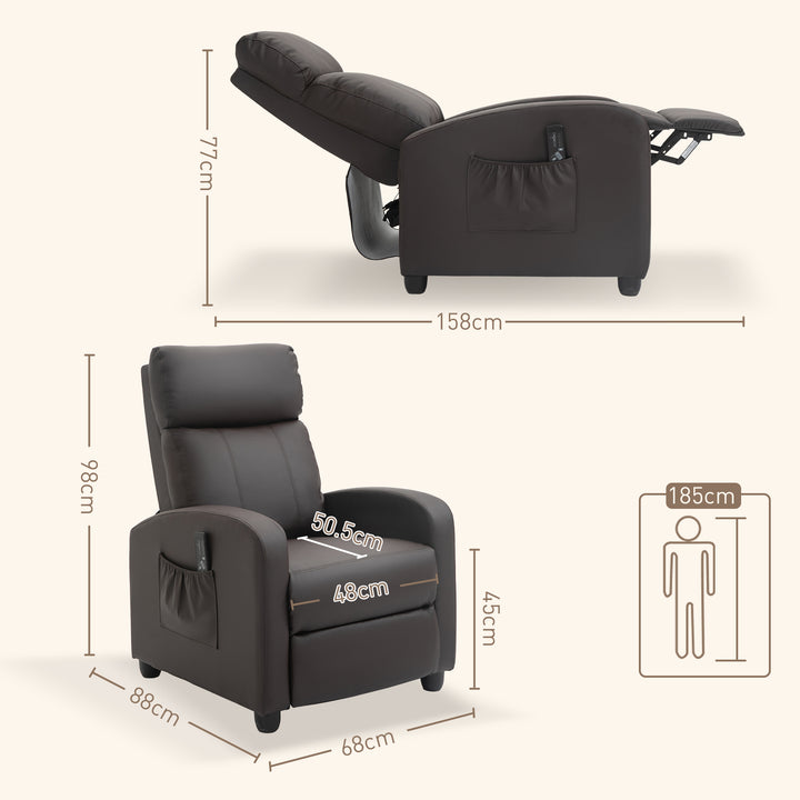 Recliner Sofa Chair PU Leather Massage Armcair w/ Footrest and Remote Control for Living Room, Bedroom, Home Theater, Brown