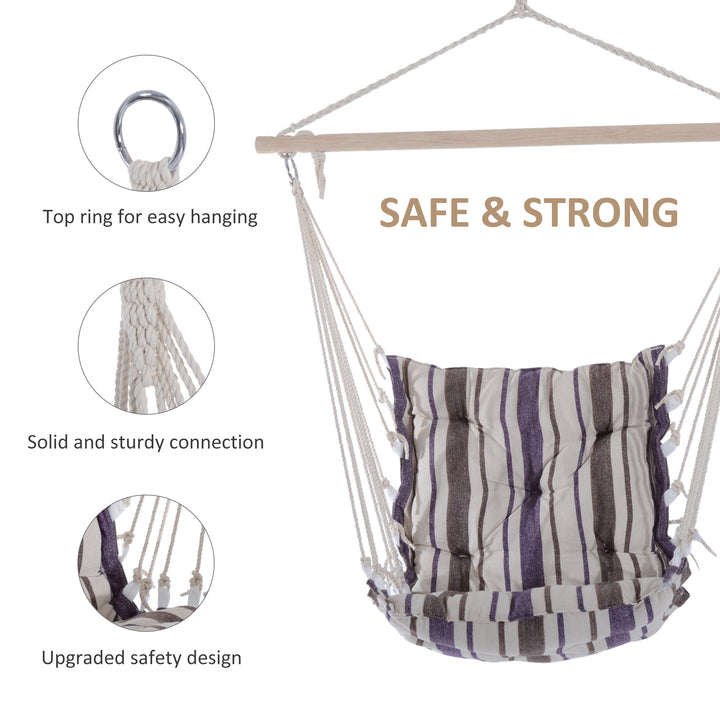 Outsunny Outdoor Hammock Hanging Rope Cushioned Chair Garden Yard Patio Swing Seat Wooden Cotton Cloth (Brown)