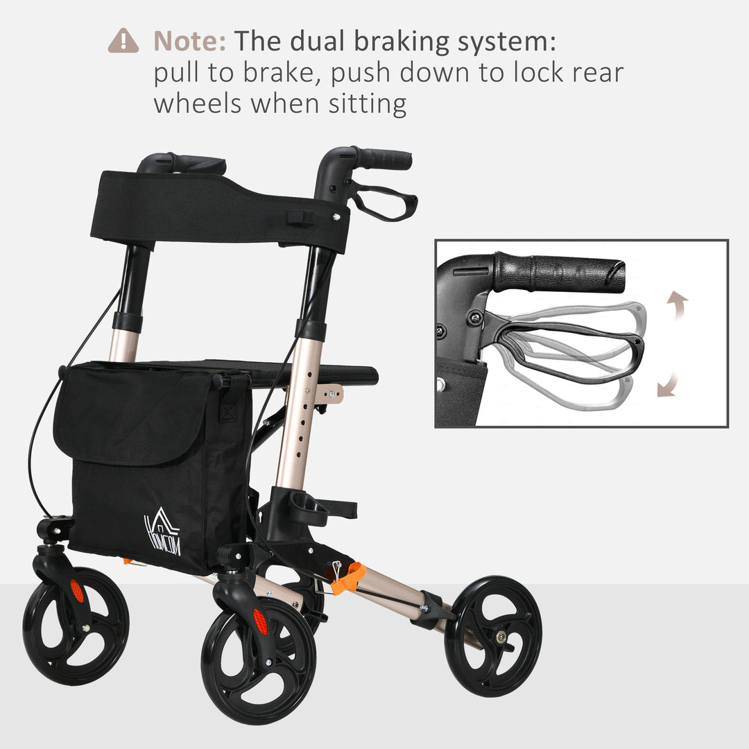 Rollator with Seat and Back, Folding Mobility Walker