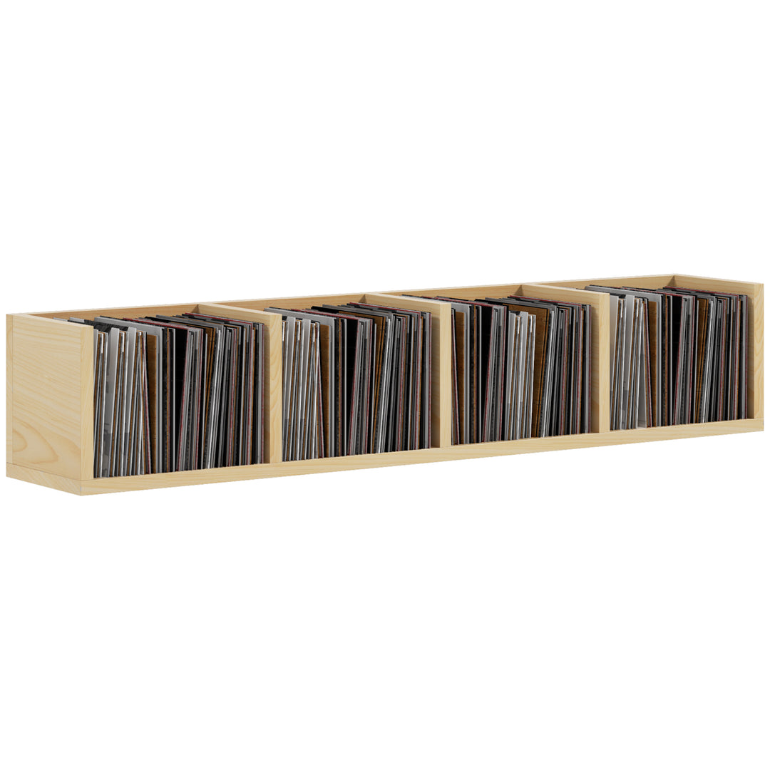 HOMCOM Wall Mount 84 CD / 56 DVD/Blu-ray/ Media Storage Rack 4 Cubes Wooden Shelf Organizer Unit Bookcase Display (Natural Wood Colour)