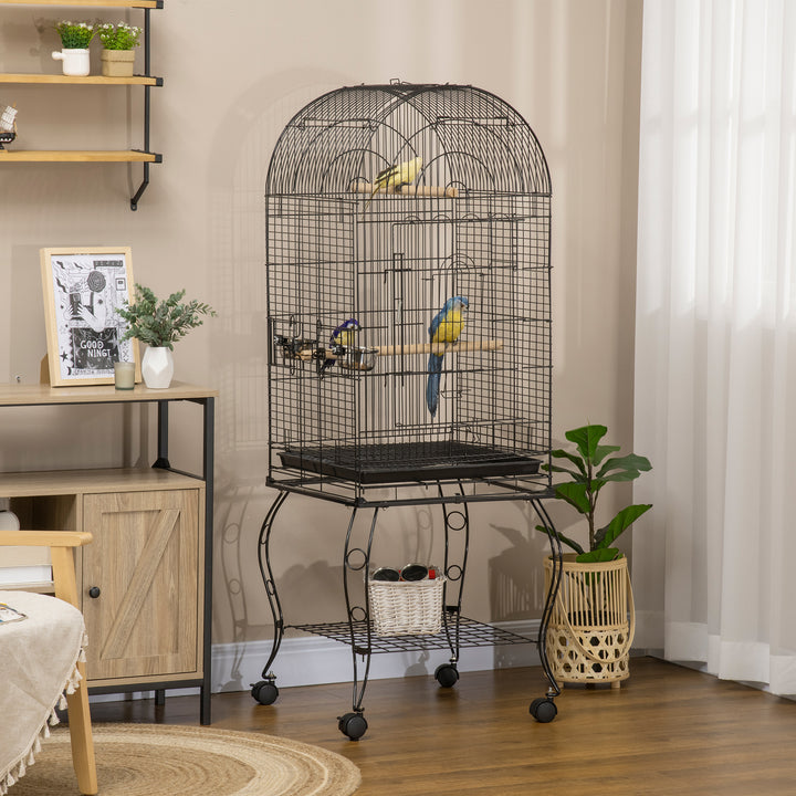 PawHut Large Parrot Bird Cage Aviary Budgies Finch Cockatiel Birds Stand Feeding Station Stand w/ Wheels 51L x 51W x 153H cm