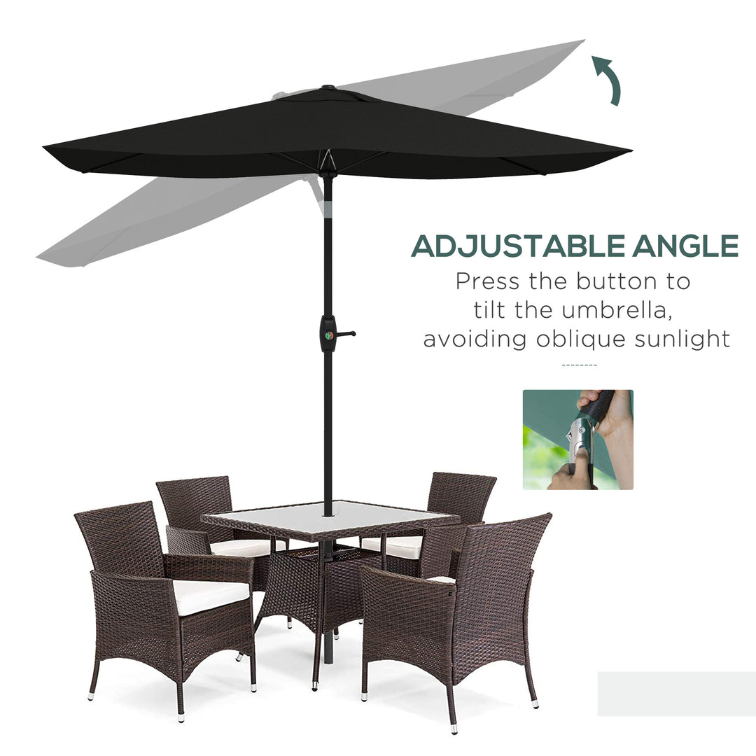 2 x 3(m) Garden Parasols Umbrellas Rectangular Patio Market Umbrella Outdoor Sun Shade w/ Crank & Push Button Tilt, Aluminium Pole, Black