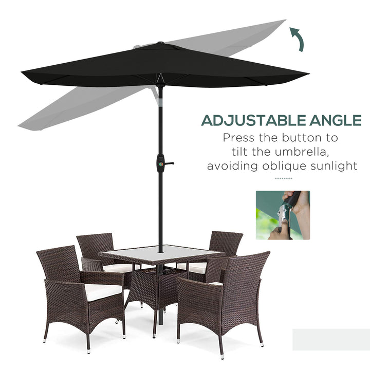 2 x 3(m) Garden Parasols Umbrellas Rectangular Patio Market Umbrella Outdoor Sun Shade w/ Crank & Push Button Tilt, Aluminium Pole, Black