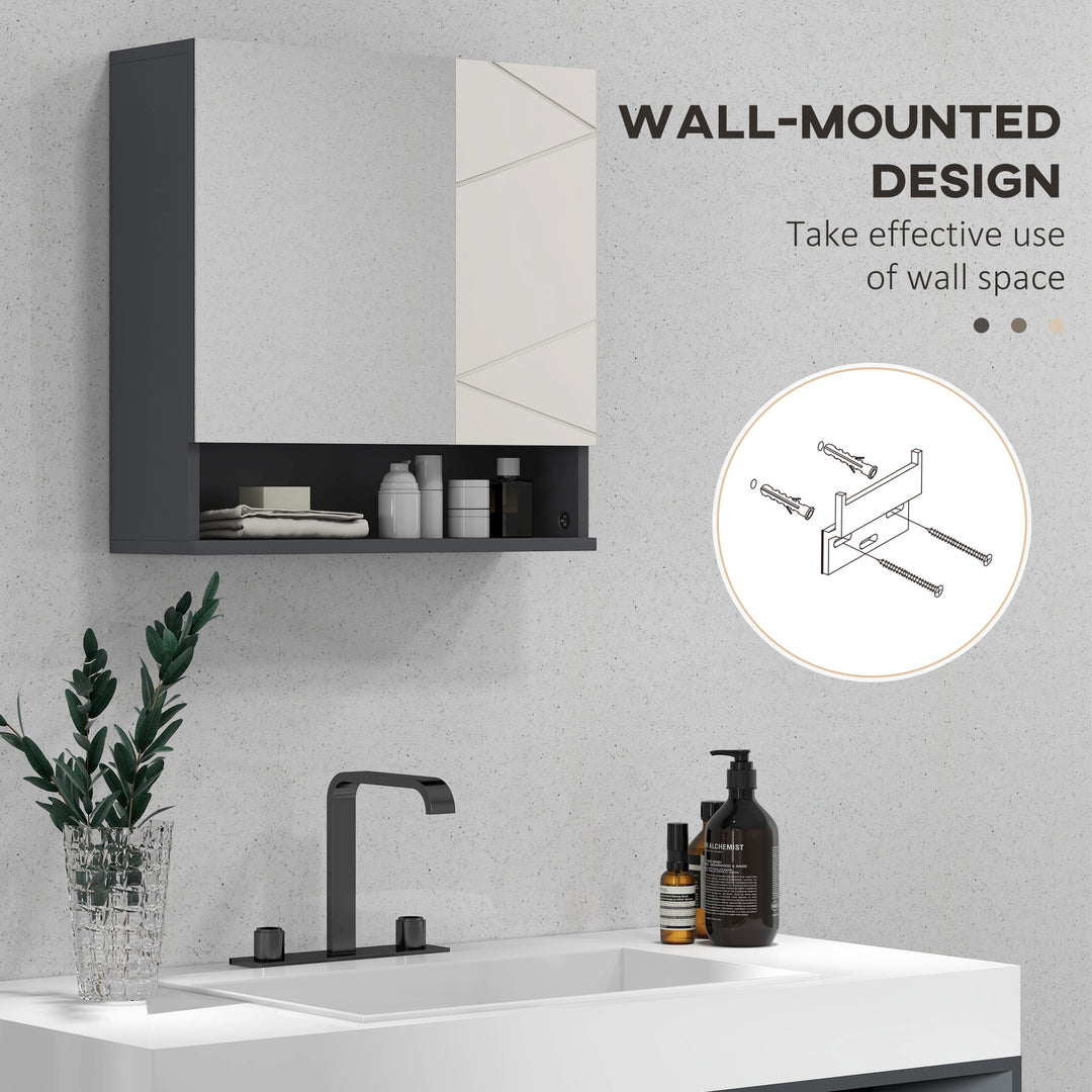 Bathroom Mirror Cabinet, Wall Mounted Storage with Adjustable Shelves, 55W x 17D x 55Hcm, Light Grey