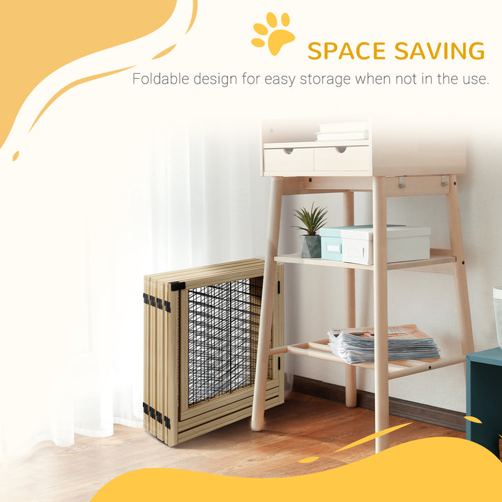 8 Panels Foldable Pet Playpen with Support Feet, Small and Medium Dogs - Natural Wood Finish