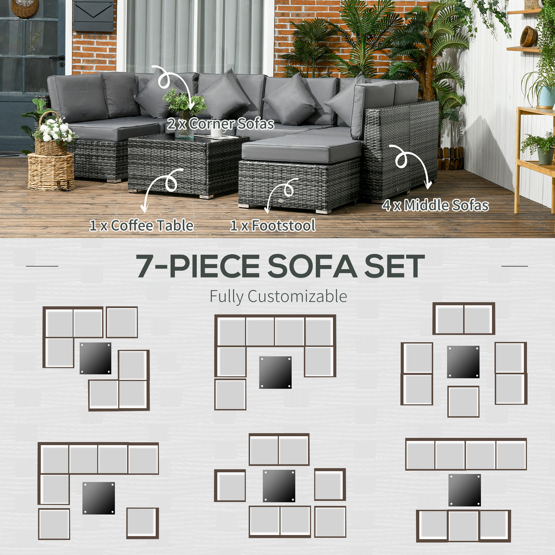 8 Pieces PE Rattan Corner Sofa Set Garden Furniture Set Patio Wicker Sofa Seater w/ Cushion Washable Cushion Cover Tempered Glass Table Grey