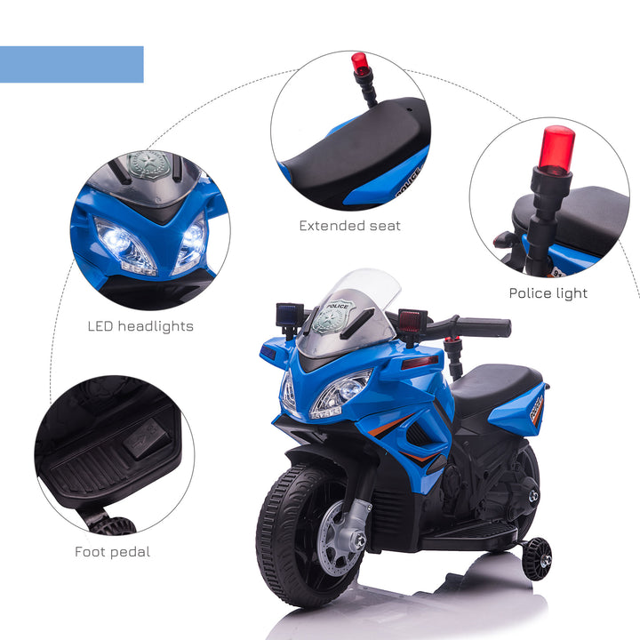 Kids 6V Electric Ride On Motorcycle Police Car Toy for 18 - 36 months Blue