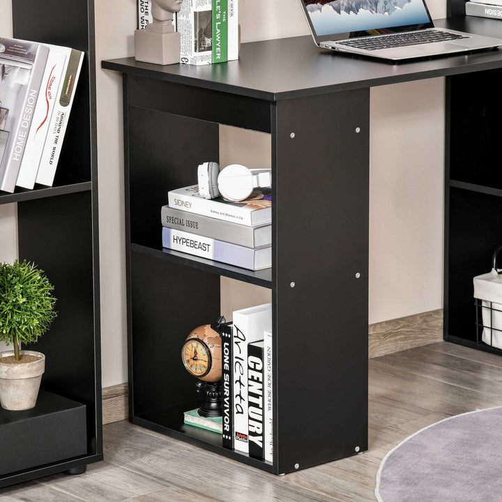 Modern Computer Desk Bookshelf  Writing Table Workstation PC Laptop Study Home Office 6 Shelves Black