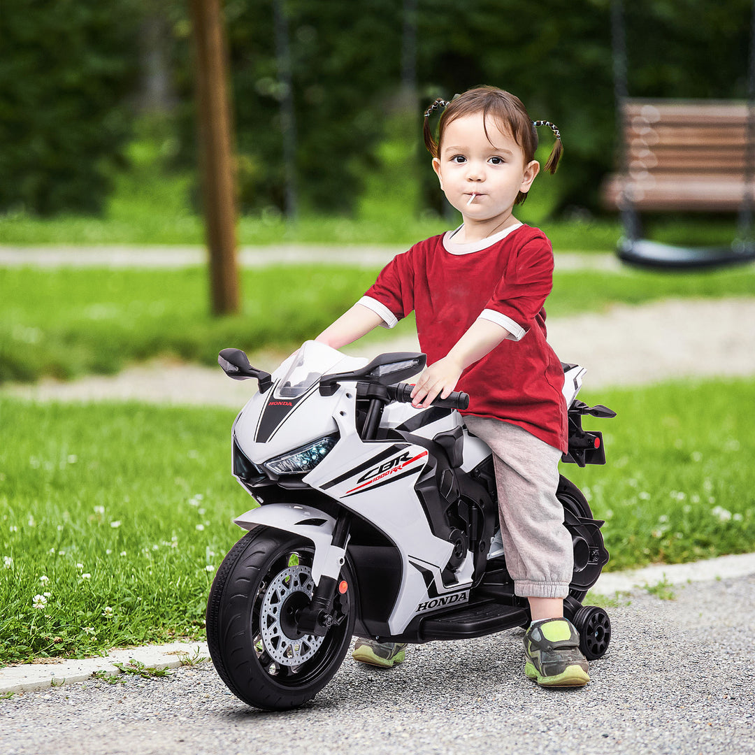 Electric Ride On Motorcycle with Headlights Music, with Training Wheels, for 3-5 Years Old, White