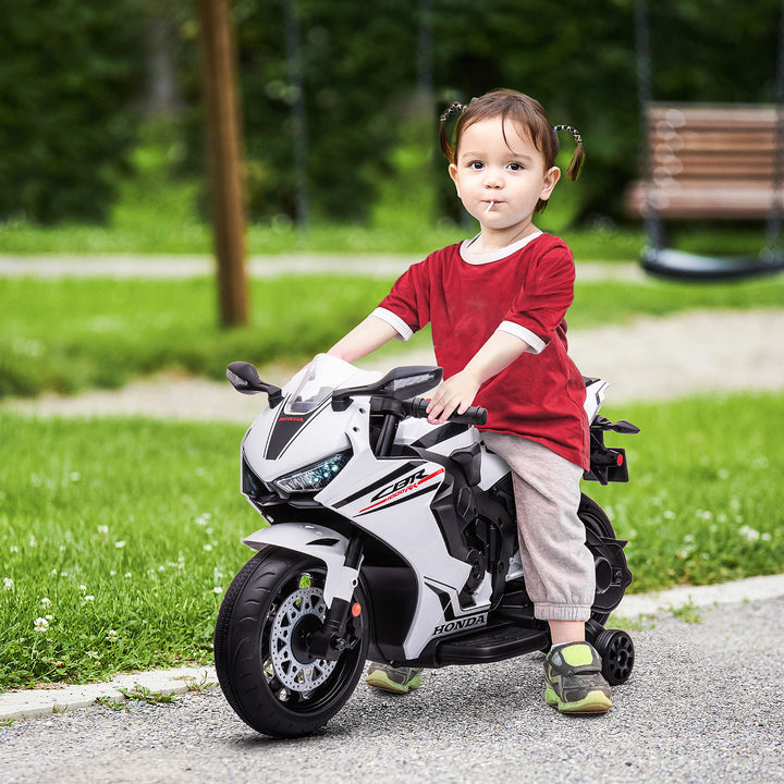 Electric Ride On Motorcycle with Headlights Music, with Training Wheels, for 3-5 Years Old, White