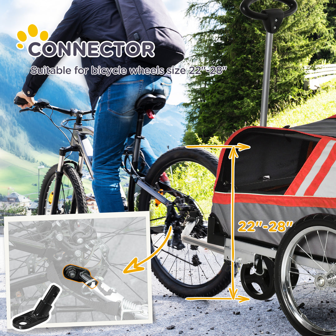 PawHut Dog Bike Trailer Two-In-One Trolley Stroller Cart Bicycle Carrier for Cat Puppy Travel w/ Reflectors Red Flag – Red
