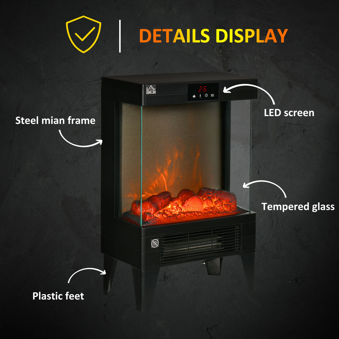 Electric Fireplace Heater, Freestanding 750W/1500W Fireplace, w/ LED Screen, Remote included Quiet Heater Ideal for 25m² Indoor Use, Black