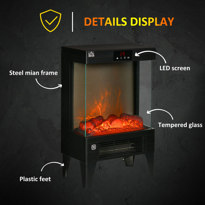 Electric Fireplace Heater, Freestanding 750W/1500W Fireplace, w/ LED Screen, Remote included Quiet Heater Ideal for 25m² Indoor Use, Black