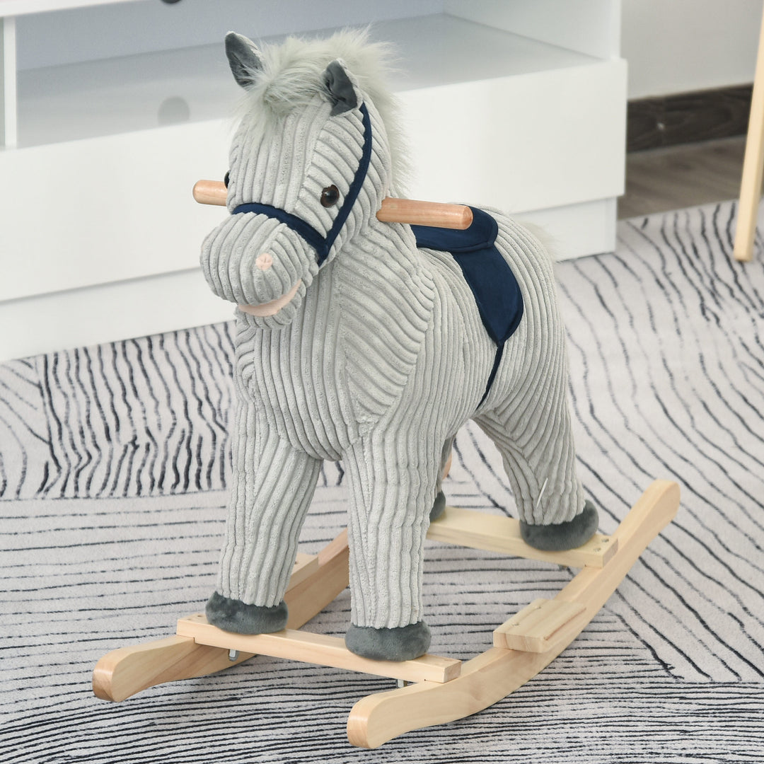 Kids Ride On Ribbed Plush Rocking Horse w/ Sound Grey