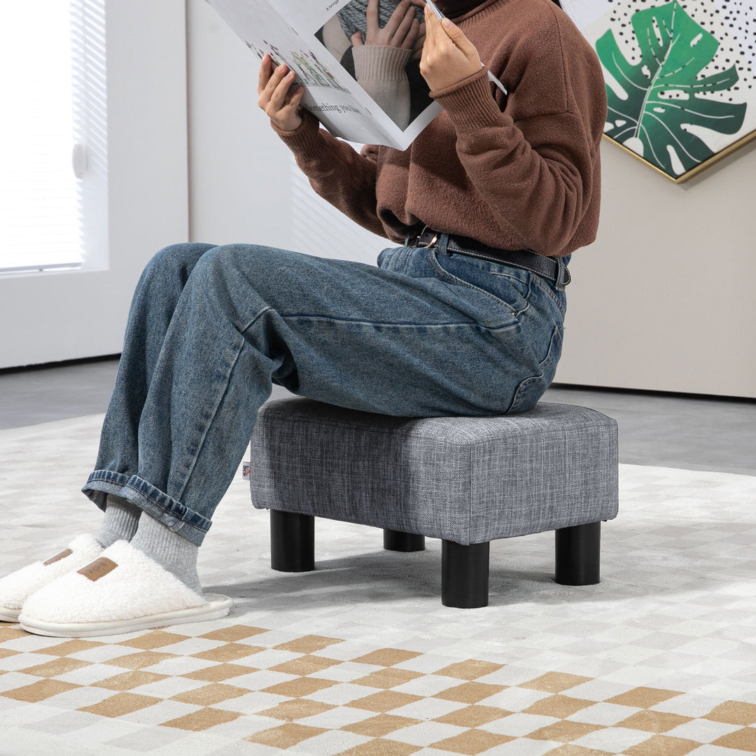 Linen Fabric Footstool Footrest Small Seat Foot Rest Chair Ottoman Light Home Office with Legs 40 x 30 x 24cm Grey