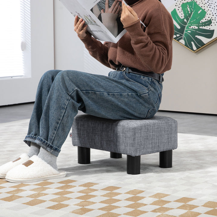 Linen Fabric Footstool Footrest Small Seat Foot Rest Chair Ottoman Light Home Office with Legs 40 x 30 x 24cm Grey