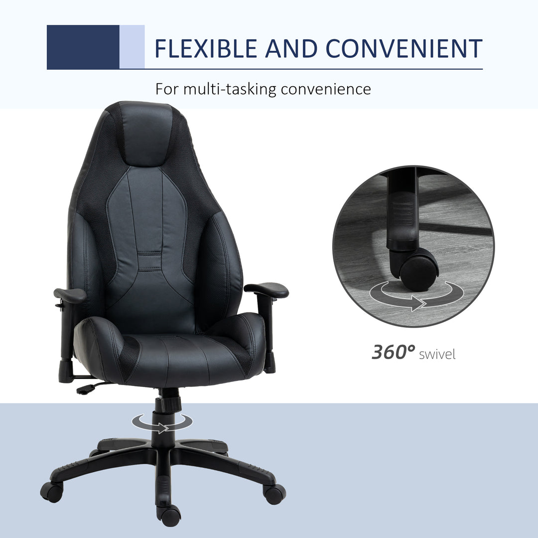 Vinsetto High Back Executive Office Chair Mesh & Fuax Leather Gamer Chair with Swivel Wheels, Adjustable Height and Armrest, Black