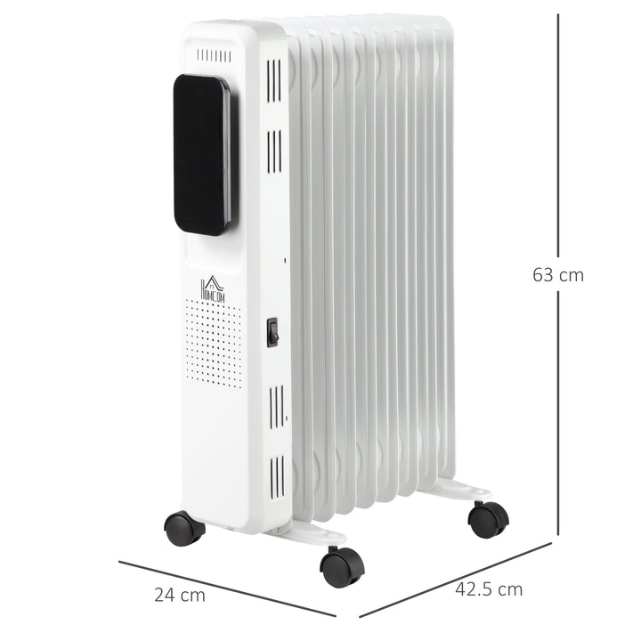 HOMCOM 2180W Oil Filled Radiator, 9 Fin, Portable Electric Heater with LED Display, 24H Timer, 3 Heat Settings, Adjustable Thermostat, Remote Control