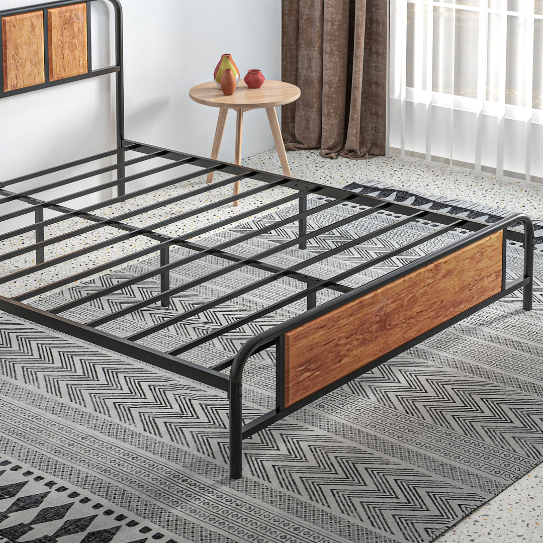 31cm King Size Bed Frame, Industrial Bed Base with Headboard, Footboard, Steel Slat Support and Under Bed Storage, 160 x 207cm