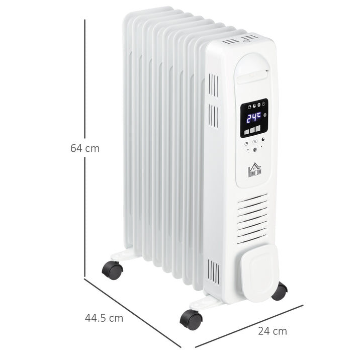 HOMCOM 2180W Digital Oil Filled Radiator, 9 Fin, Portable Electric Heater with LED Display, 3 Heat Settings, Safety Cut-Off and Remote Control, White