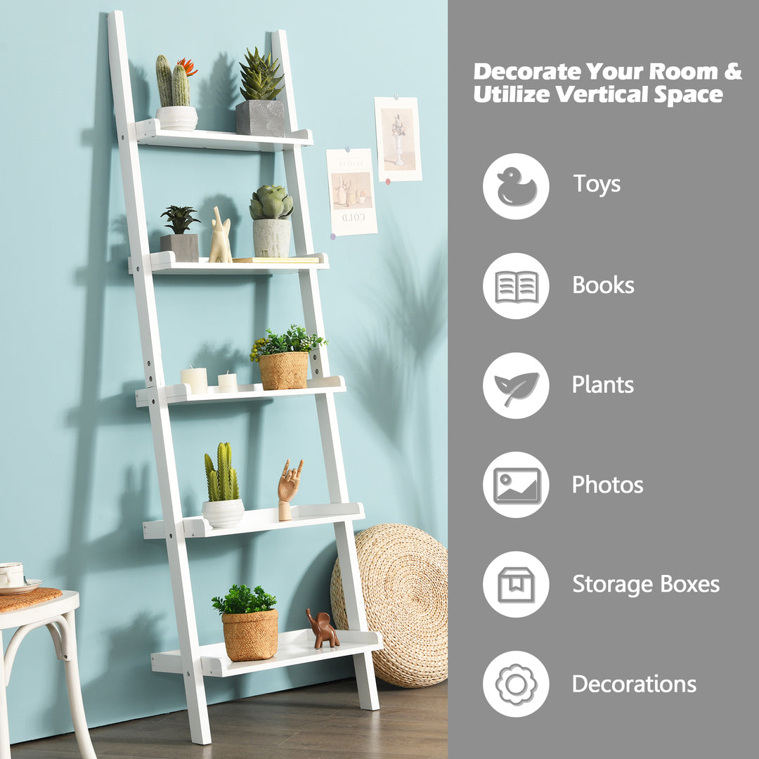 5-Tier Wall Shelf Display Bookcase-White