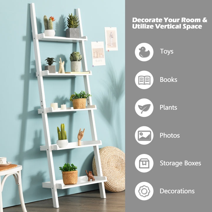 5-Tier Wall Shelf Display Bookcase-White