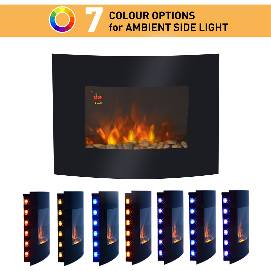 LED Curved Glass Electric Wall Mounted Fire Place, 900/1800W