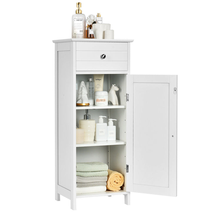 Freestanding Storage Cabinet with Drawer and Adjustable Shelves-White