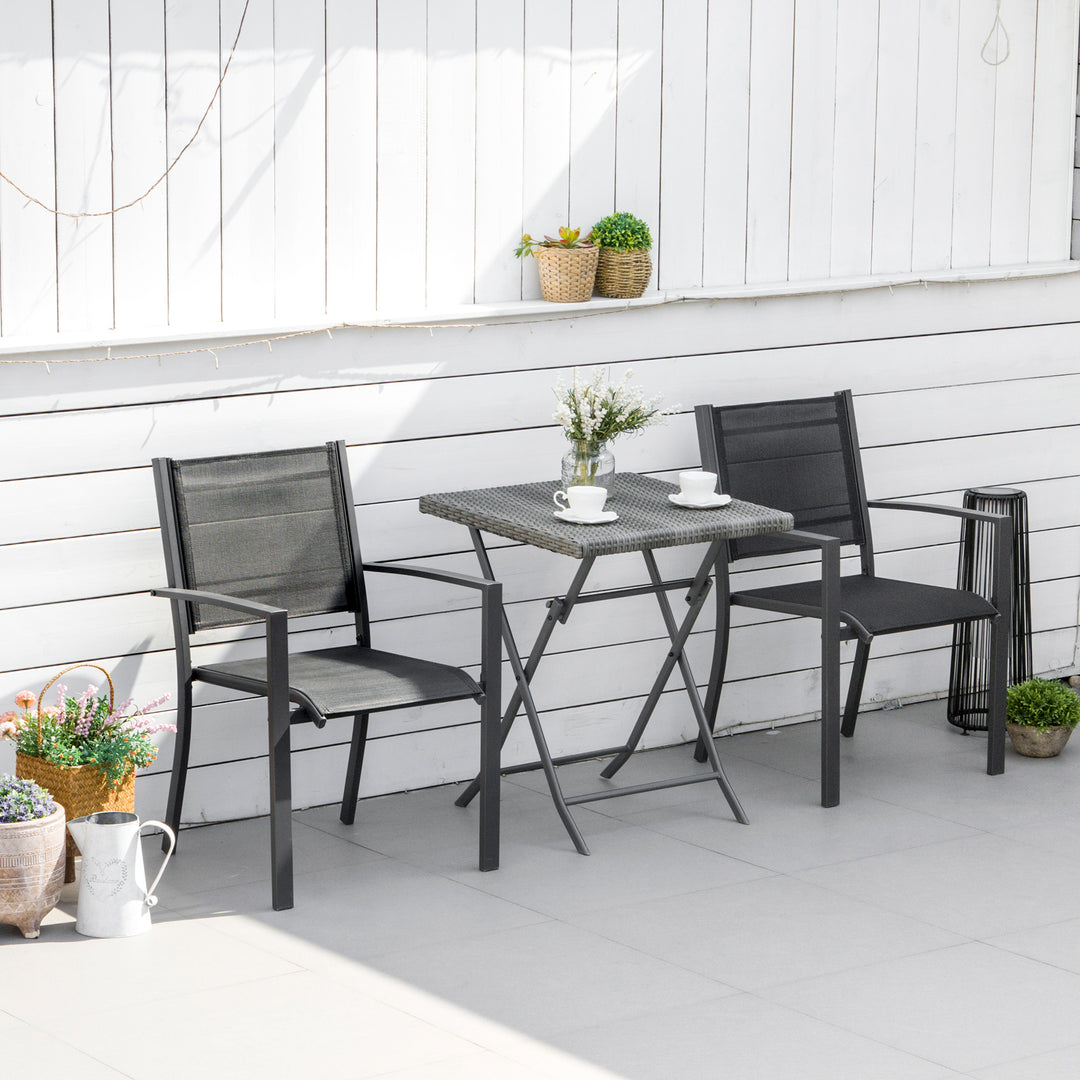 Garden Chairs Set Of 2 Outdoor Chairs with Steel Frame Texteline Seats for Camping Fishing Patio Balcony Dark Grey Black