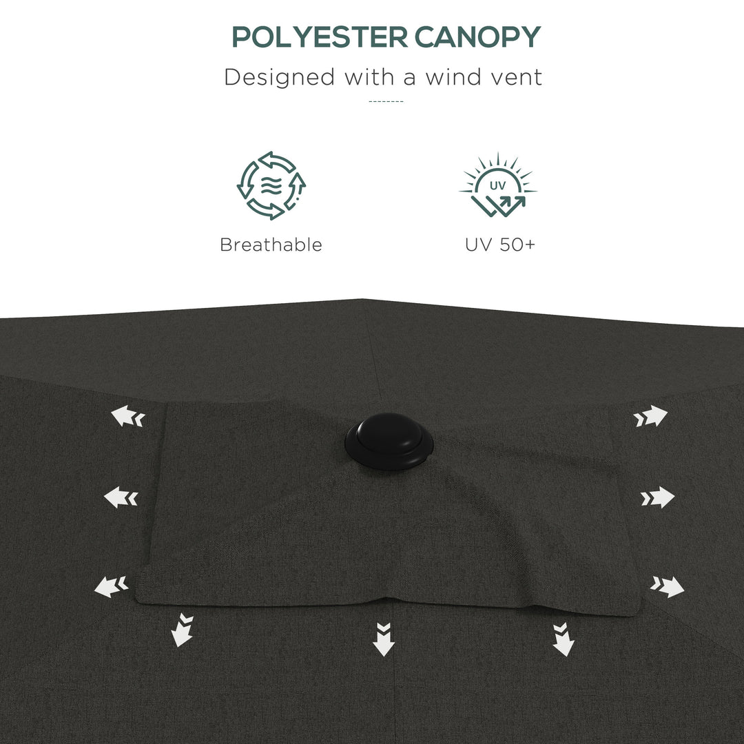 Outsunny 2 x 3(m) Garden Parasols Umbrellas Rectangular Patio Market Umbrella Outdoor Sun Shade w/ Crank &amp; Push Button Tilt, Aluminium Pole Dark Grey