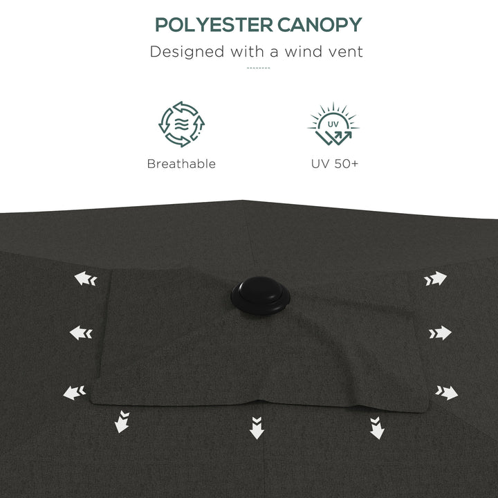 Outsunny 2 x 3(m) Garden Parasols Umbrellas Rectangular Patio Market Umbrella Outdoor Sun Shade w/ Crank &amp; Push Button Tilt, Aluminium Pole Dark Grey