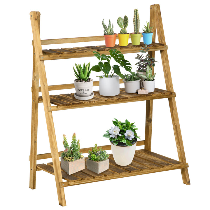 Wooden Folding Flower Pot Stand 3 Tier Garden Planter Display Ladder Gardener Storage Shelves Rack Herb Holder (80L x 37W x 93H (cm))