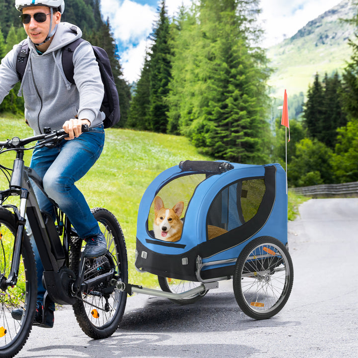 Dog Bike Trailer Folding Bicycle Pet Trailer W/Removable Cover-Blue