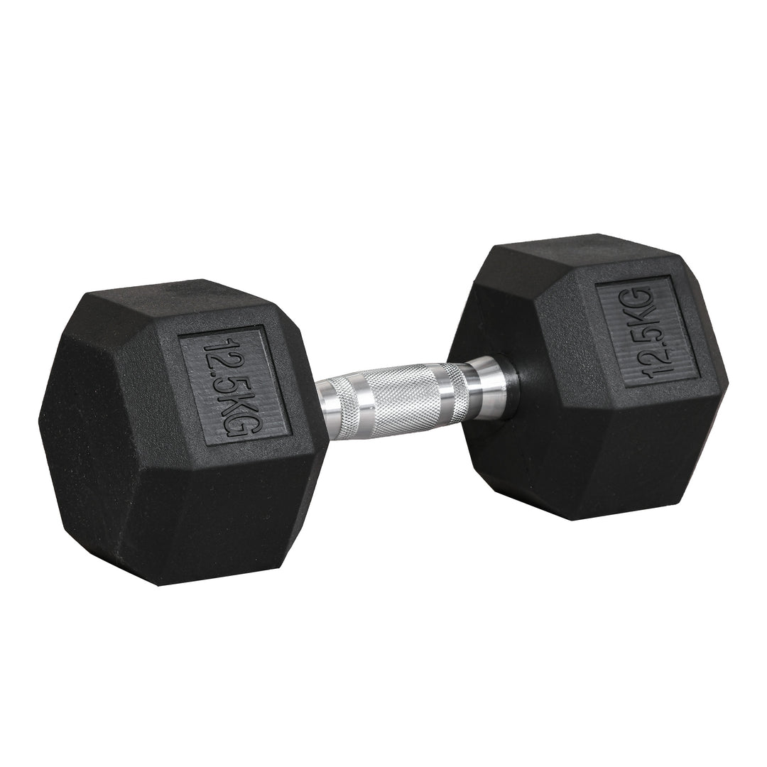 HOMCOM 12.5KG Single Rubber Hex Dumbbell Portable Hand Weights Dumbbell Home Gym Workout Fitness Hand Dumbbell