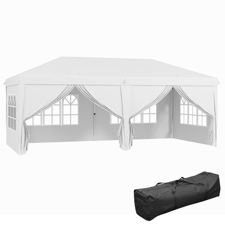 3 x 6 m Pop Up Gazebo with Sides and Windows, Height Adjustable Party Tent with Storage Bag for Garden, Camping, Event, Brown