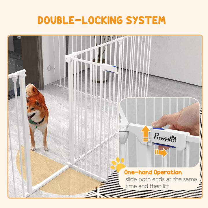 2-In-1 Multifunctional Dog Pen and Safety Pet Gate, 8 Panel Dog Playpen with Double-locking Door, Foldable Dog Barrier for Medium Dogs, 90cm High, White