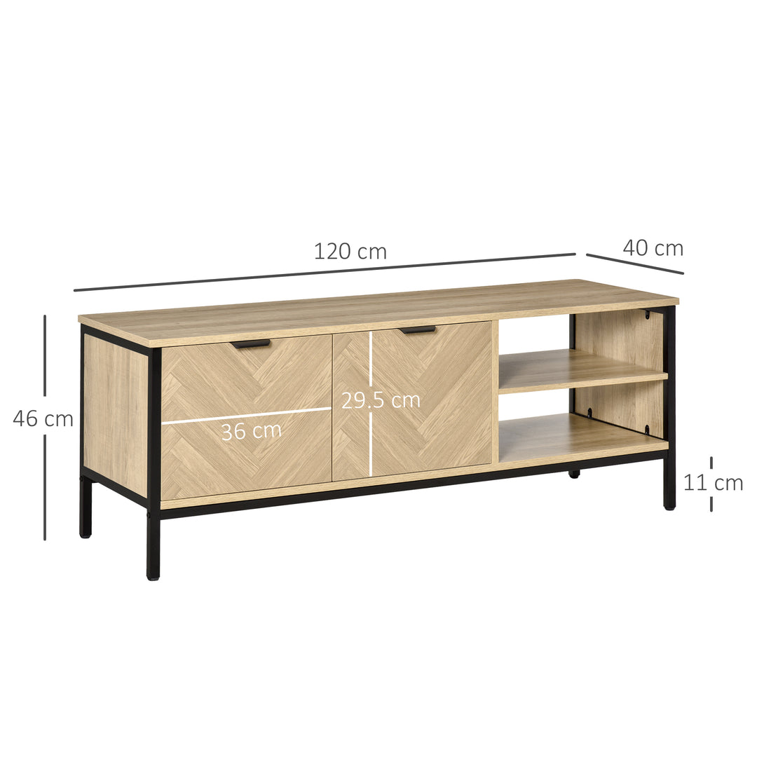 Double Door TV Cabinet Stand with Adjustable Storage Shelves Entertainment Unit Center Home Furniture, for Living Room Bedroom, Natural