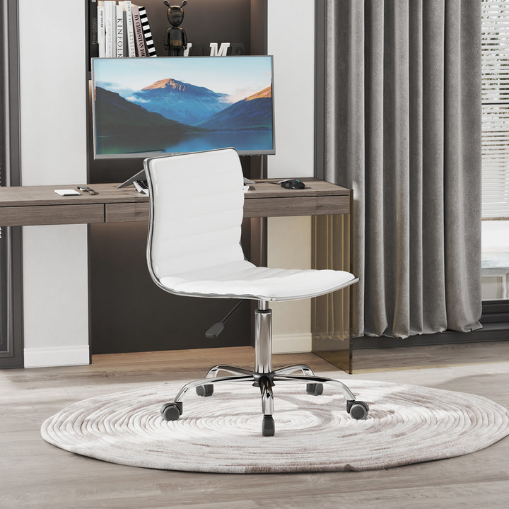 Adjustable Swivel Office Chair with Armless Mid-Back in PU Leather and Chrome Base - White