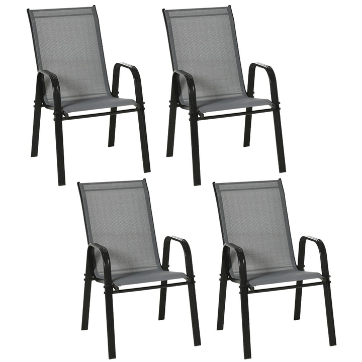 Set of 4 Garden Dining Chair Set Stackable Outdoor Patio Furniture Set with Backrest and Armrest, Dark Grey